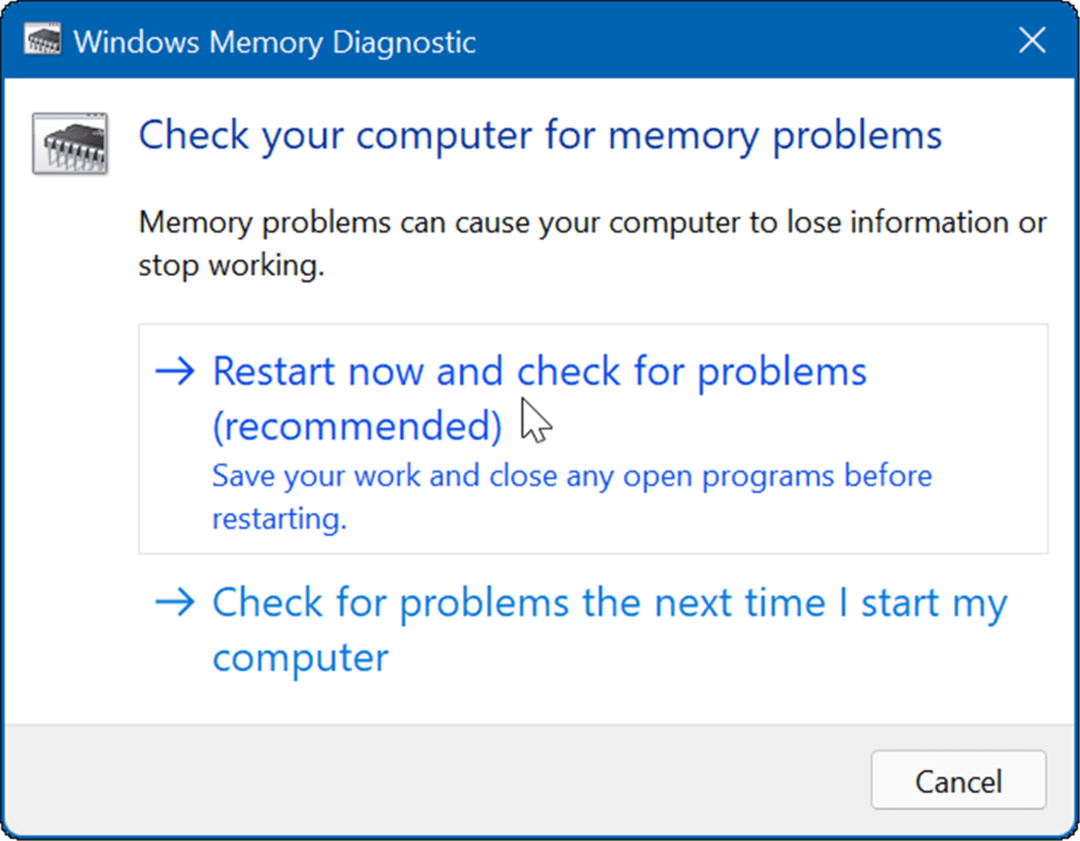 Windows geheugendiagnose opnieuw opstarten en controleren