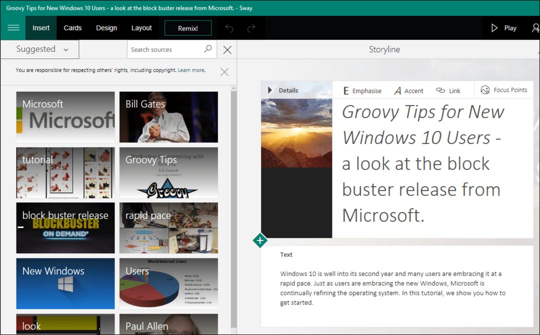 Hoe u uw eerste Microsoft Sway maakt