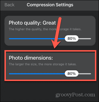 comprimeer foto's app afbeeldingsgrootte-instelling