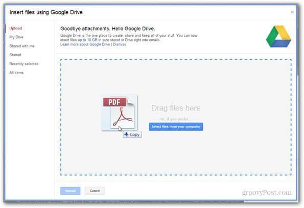 verzenden met google drive select file