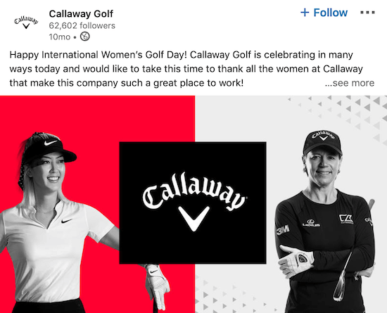 Callaway Golf LinkedIn-paginapost voor Internationale Vrouwendag