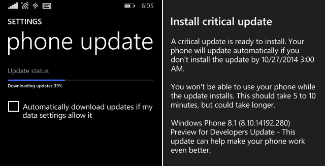 Windows Phone 8.1 Kritieke update in Preview voor ontwikkelaarsprogramma nu beschikbaar