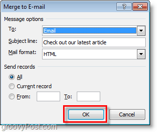 bevestig en klik op ok om massa-e-mails met gepersonaliseerde e-mails te verzenden