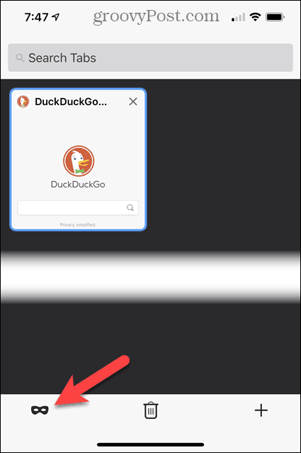 Tik op de knop Privé browsen in Firefox op iOS