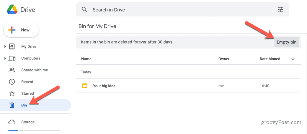 Hoe de prullenbak in Google Drive te legen