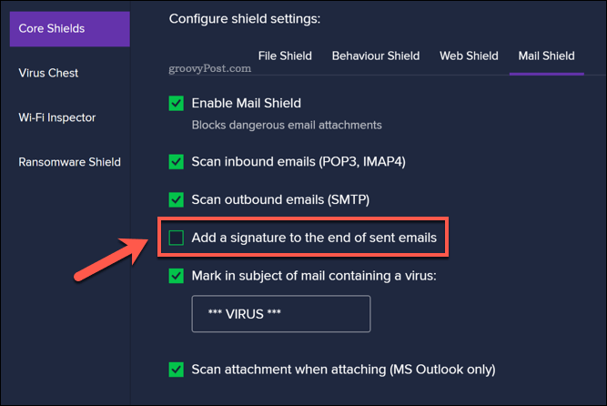 De e-mailhandtekening verwijderen uit Avast