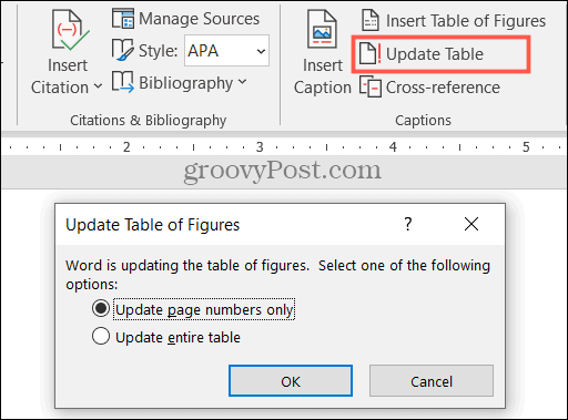 Een tabel met figuren bijwerken in Word