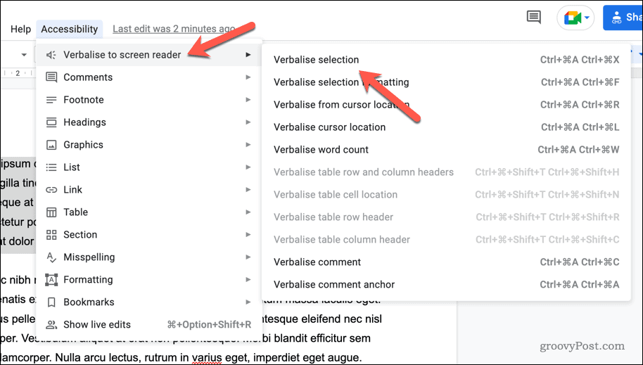 Opties voor schermlezers van Google Documenten