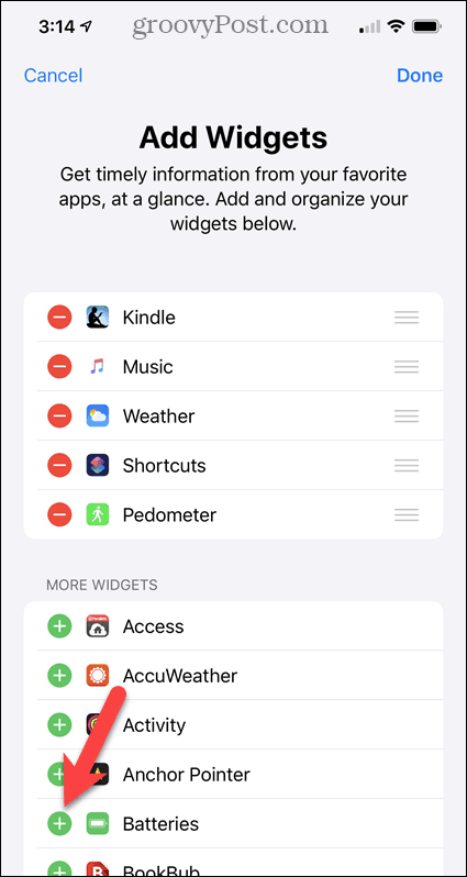 Voeg de Batterijen-widget toe aan het iPhone Widgets-scherm