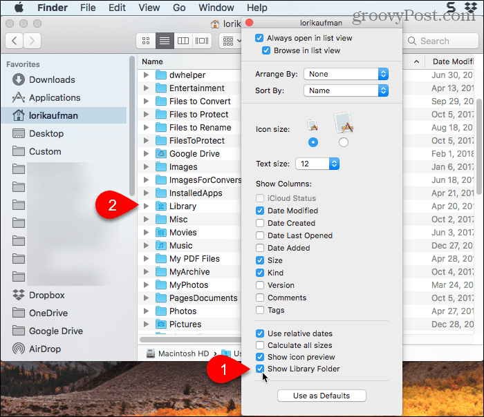 Vink Show Library Folder box aan in Finder