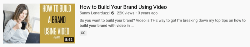 youtube-videovoorbeeld door @sunnylenarduzzi van 'hoe u uw merk kunt bouwen met behulp van video' met 22 duizend weergaven in de afgelopen 3 jaar