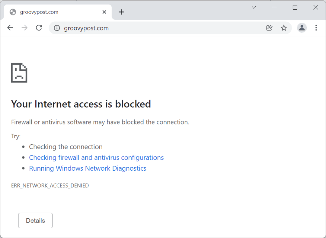  Internettoegang geblokkeerd Google Chrome