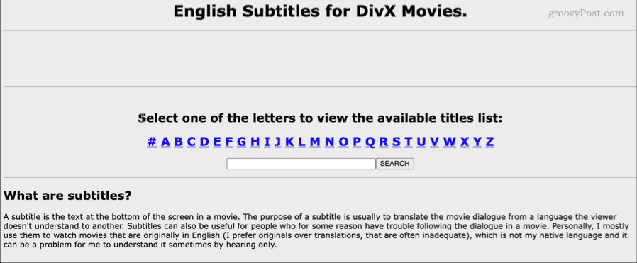 Engelse ondertitels voor de startpagina van divx-films