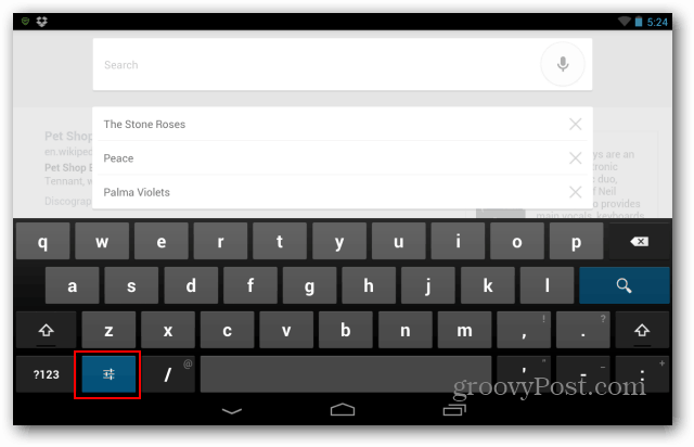 Knop voor Nexus 7-toetsenbordinstellingen
