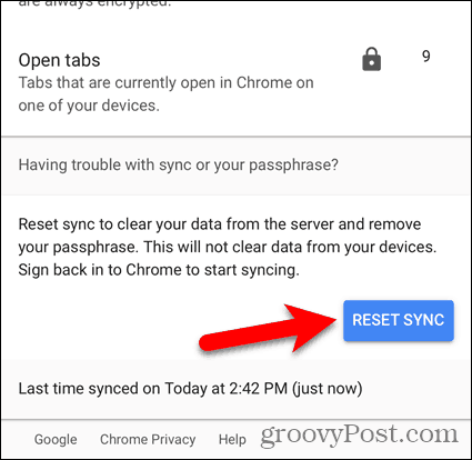 Reset synchronisatie in Chrome voor iOS