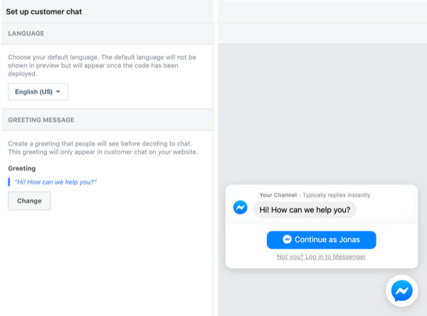 Facebook Customer Chat instellen, stap 2.