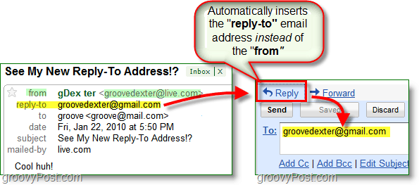wanneer u een antwoord-e-mailadres instelt, worden alle antwoorden naar uw alternatieve adres gestuurd