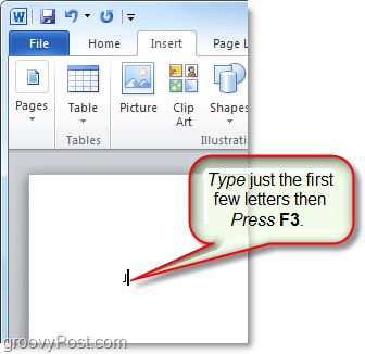 gebruik de f3-toets om autotekst in woord of vooruitzichten in te voegen