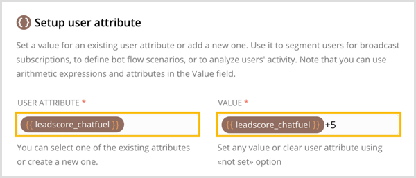 Maak een nieuw gebruikersattribuut en stel er een waarde voor in Chatfuel.