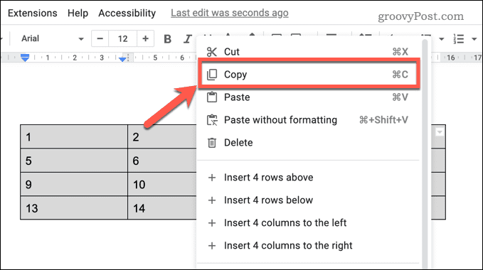 Kopieer een tabel in Google Docs