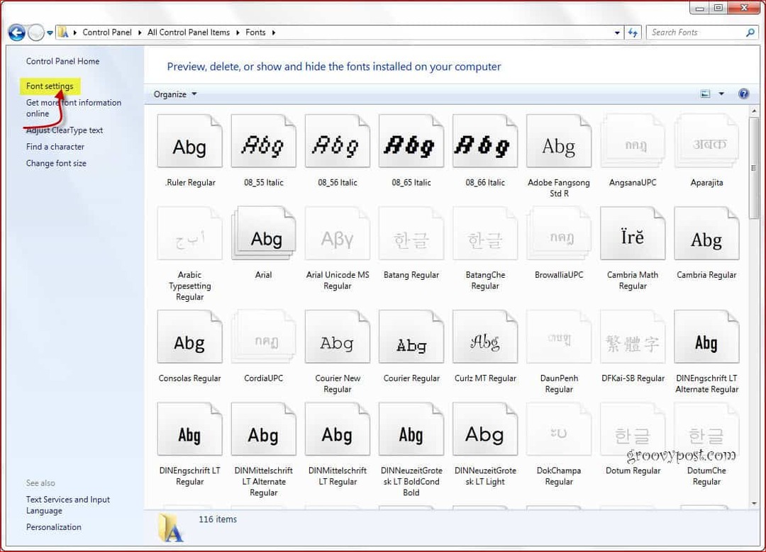 Windows 7 lettertypenlijst