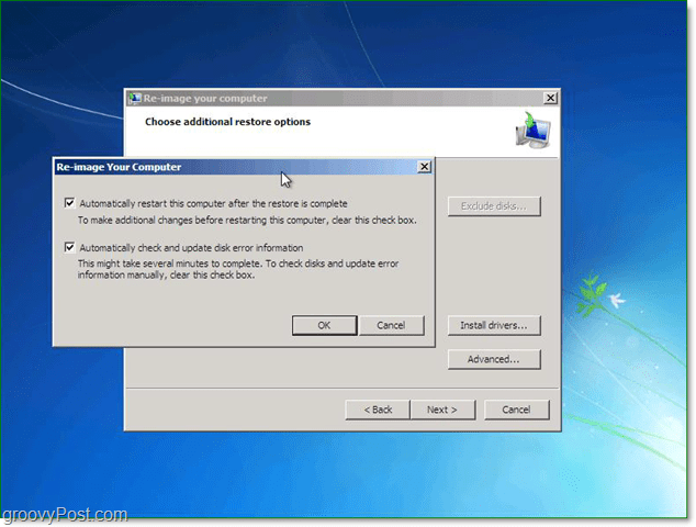 gebruik de geavanceerde opties om het herstel van uw Windows 7-systeemimage aan te passen