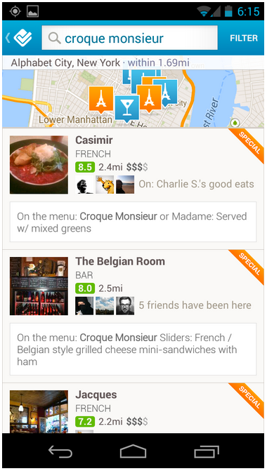 foursquare menu zoeken