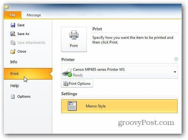 Outlook 2010: druk slechts één pagina van een bericht af