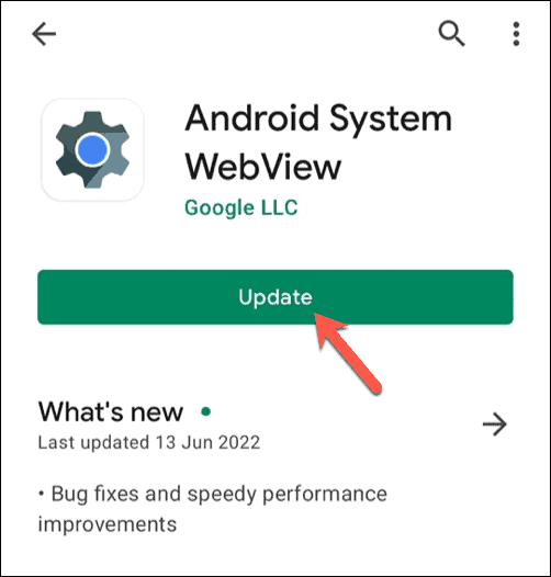 Android-systeem WebView bijwerken in de Google Play Store