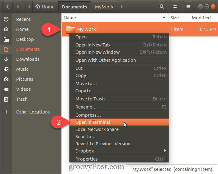 Selecteer Openen in Terminal in Ubuntu Linux