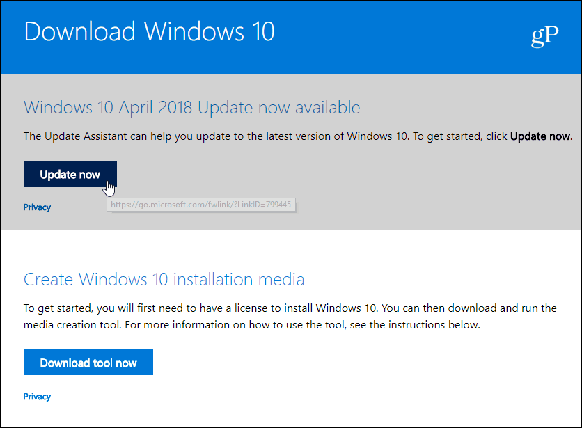 Download de update van Windows 10 april 2018