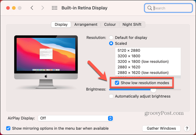 mac toont modi met lage resolutie