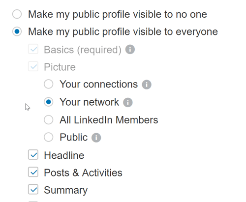 Zorg ervoor dat uw LinkedIn-profielinstellingen iedereen toestaan ​​uw openbare berichten te zien.
