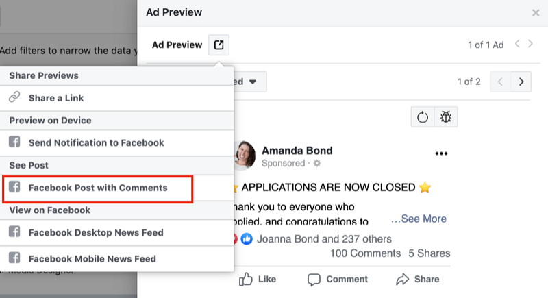 stap 1 van het beoordelen van negatieve feedback voor Facebook-advertenties