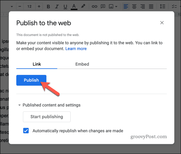 Publiceer een Google Docs-document op internet
