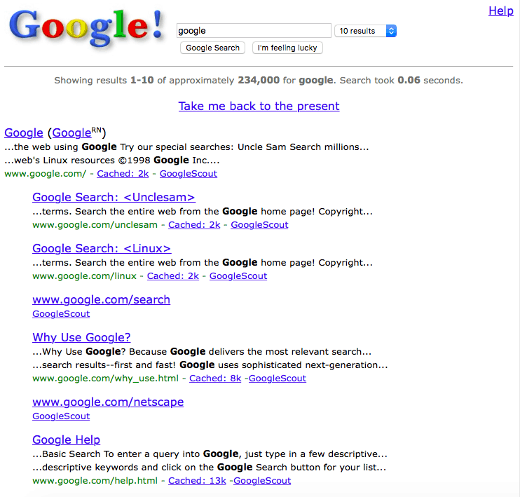 Friday Fun: Go Back to Web 1.0 door Googling "Google in 1998"