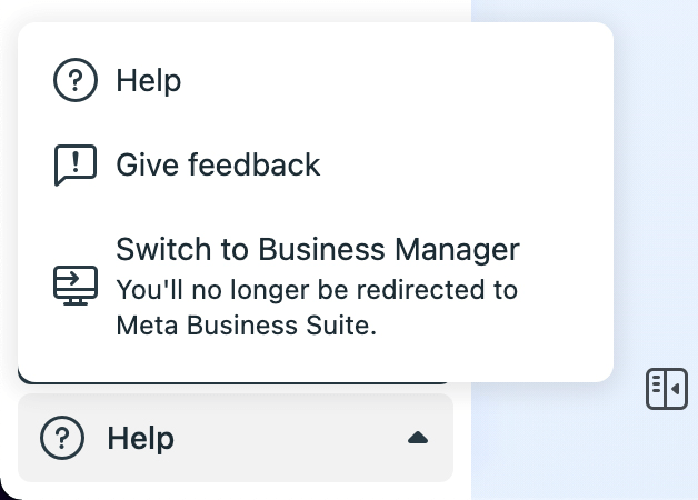 afbeelding van Overschakelen naar Business Manager-optie in Meta Business Suite