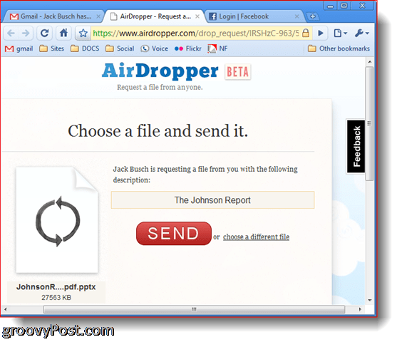 AirDropper Dropbox - Kies het te verzenden bestand