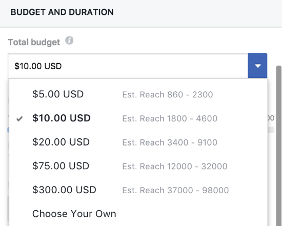 U kunt handmatig een budget instellen voor uw door Facebook gestimuleerde post.