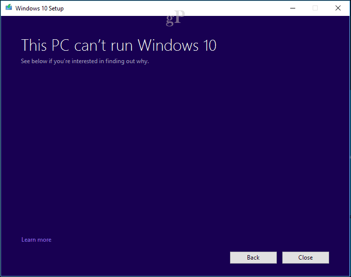 Windows 10 setup - PC kan Windows 10 niet uitvoeren