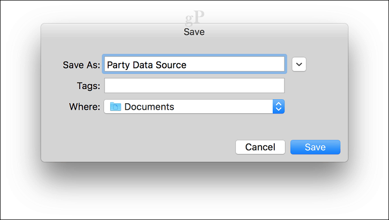 Microsoft Word voor Mac Mail Merge - Dave-gegevensbron