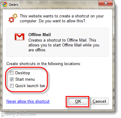 maak een offline Gmail-snelkoppeling