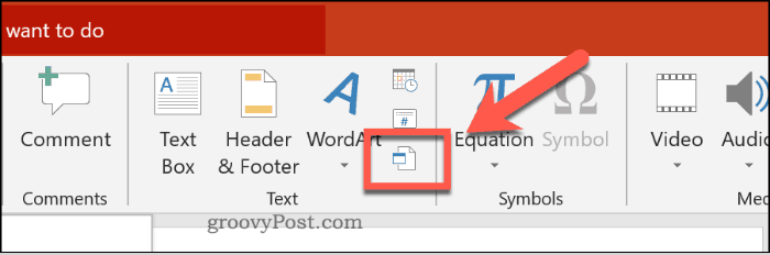 De knop Object invoegen in PowerPoint