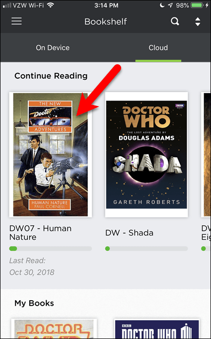 Tik op een boek om het te downloaden naar BookFusion op je iOS-apparaat