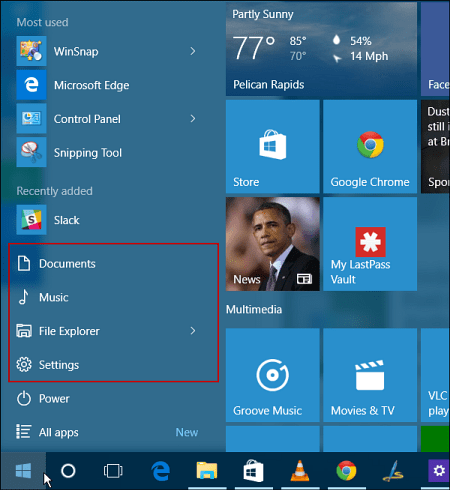 Startmenu van Windows 10