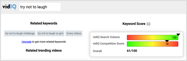 Klik op de tag van een concurrent in VidIQ om het zoekvolume en de concurrentie voor die tag te zien.