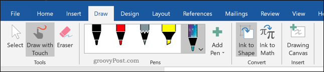 Het tabblad Tekenen op de lintbalk van Word