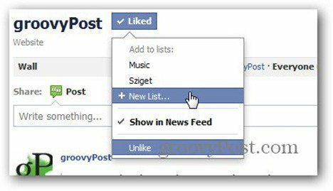 Facebook-pagina's geven een nieuwe lijst weer