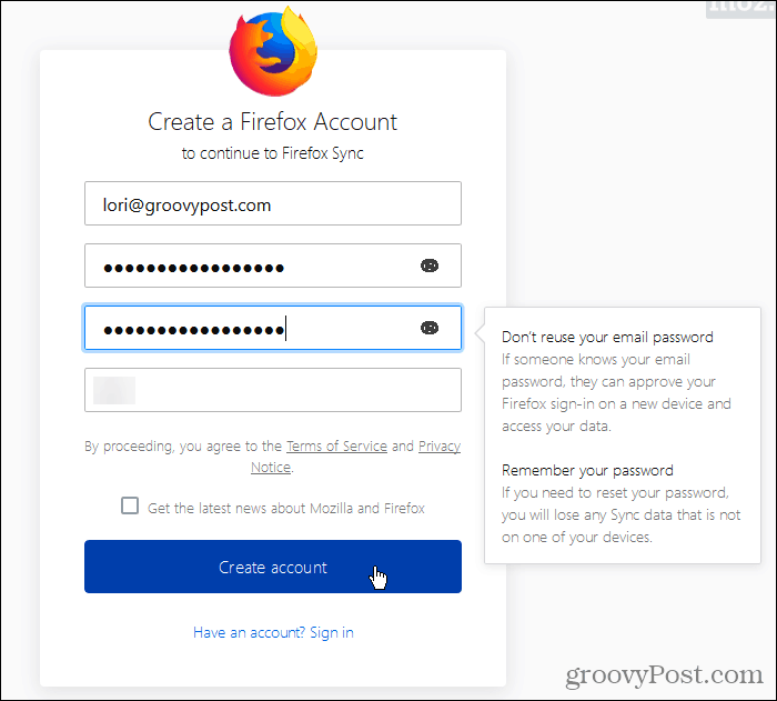Maak een Firefox Sync-account