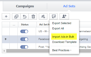 bulkupload voor advertenties in Power Editor